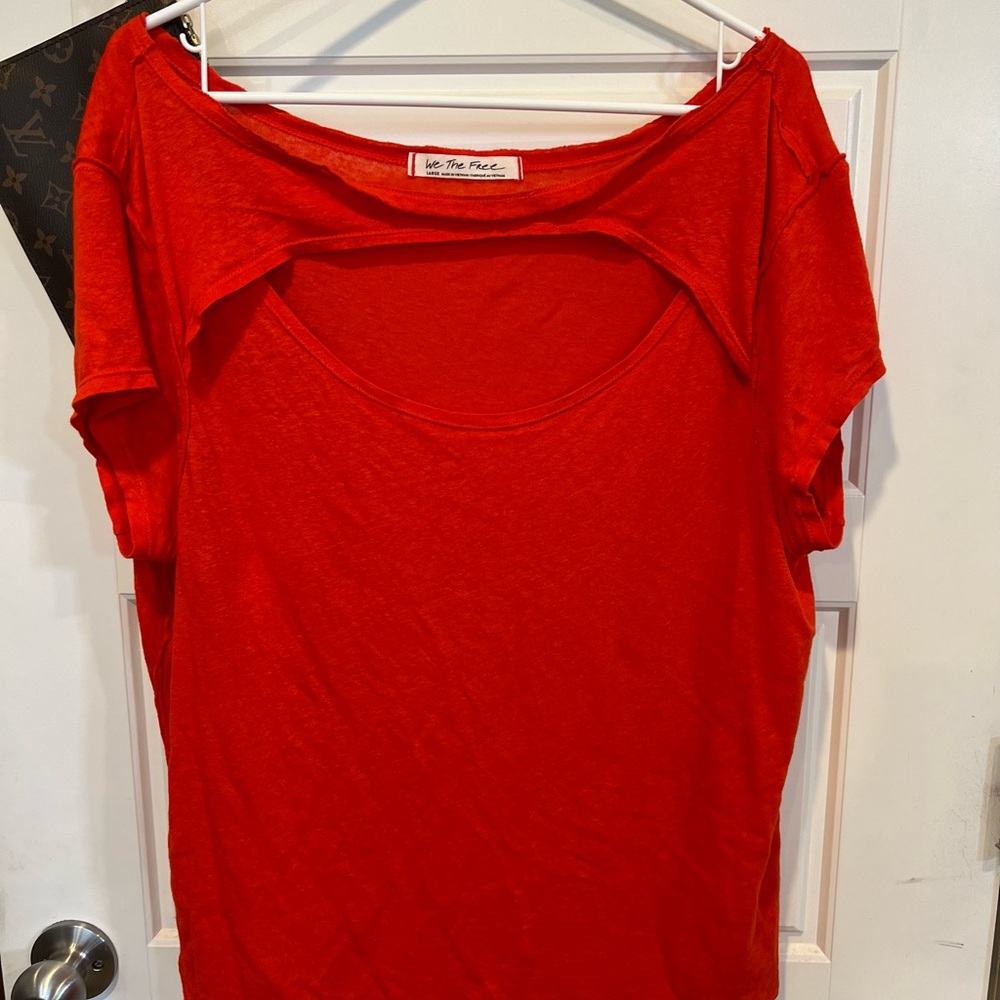 Free People Bold Red Short Sleeve Tee